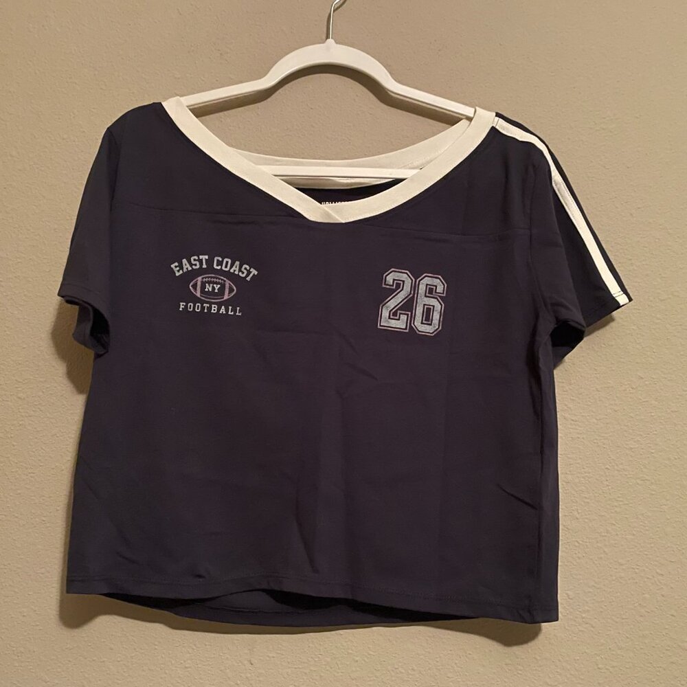 Hollister, Off the Shoulder, Crop Oversized, Football Jersey.